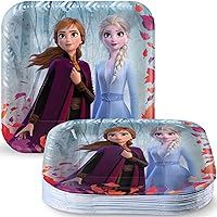 amscan Frozen 2 Birthday, Metallic Square Anna & Elsa Paper Plates, 9