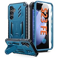 FNTCASE for Samsung Galaxy S23-FE Case: Military Grade Protective Hard Phone Case with Kickstand | Screen Protector | Shockproof TPU Full Protection Drop Proof Phone Cover for Galaxy S23 FE 5G Blue