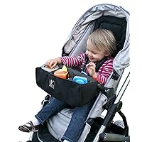 J.L. Childress Food 'N Fun Universal Stroller Snack Tray - Cup Holder, No-Throw Strap, Toy Loops - Removable Stroller Snack Tray - Black
