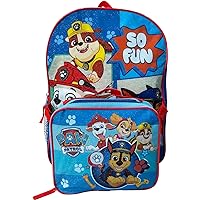 Fast Forward Paw Patrol So Fun 15 Inch Kids Backpack With Removable Lunch Box Set (Blue-Red)