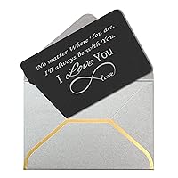 Always be with You I Love You Custom Text Personalized Engrave Anodized Aluminum Metal Wallet Card Mini Love Note Date Insert- Black