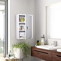 Steel Wall Mount Medicine Cabinet 3 Tier Emergency Box for Bathroom Kitchen Lockable with 2 Keys White Urban Finish