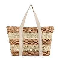 Oweisong Straw Beach Tote Bag for Women Summer Woven Shoulder Handbag Vacation Large Packable Beach Purse