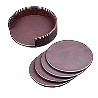 Dacasso Chocolate Brown Leather 4 Round Coaster Set