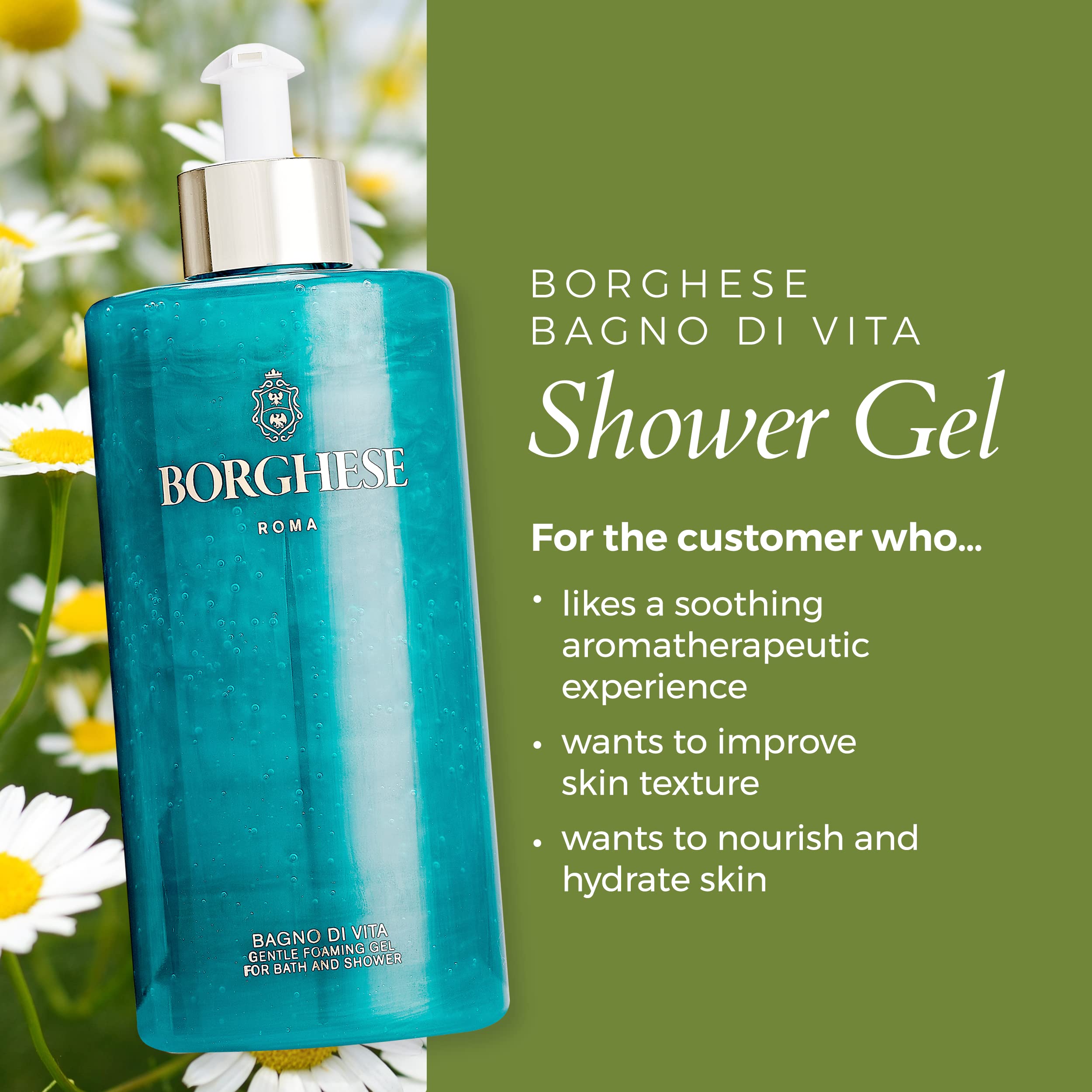 Borghese Bagno di Vita Foaming Shower Gel - Body Wash Cleanser - 15 FL Oz