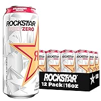Rockstar Pure Zero Energy Drink, Strawberry Peach, 0 Sugar, with Caffeine and Taurine, 16oz Cans (12 Pack)