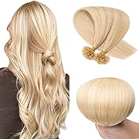 U Tip Pre Bonded Remy Human Hair Extensions Nail Tip Italian Keratin Fushion Hairpiece Straight Silky For Women 100 Strands Per Package #18P613 Ash Blonde&Bleach Blonde 14 Inch 100 Strands/Pack 50g
