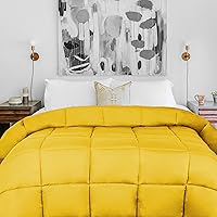 Superior Brushed Microfiber Solid Comforter, Down Alternative Bedding, Reversible, Medium Weight, Fluffy, Decorative, Duvet Insert, Oversized Blanket, Box Quilt Design, Twin, Yellow