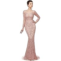Women's Luxury Long Sleeve Mermaid Prom Dress Sequins Beaded Long Evening Dress