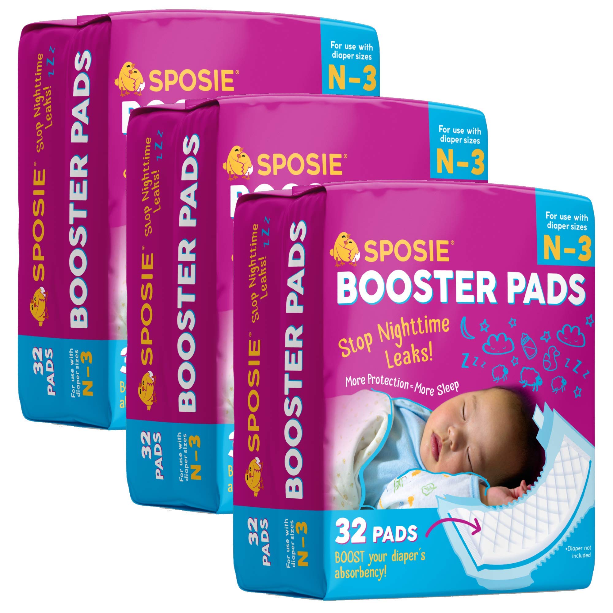 Sposie Diaper Booster Pads N-3, 96 Count - Baby Diaper Pads Inserts Overnight, Diaper Liners for Nighttime Diapers, Overnight Diapers, Newborn Diapers