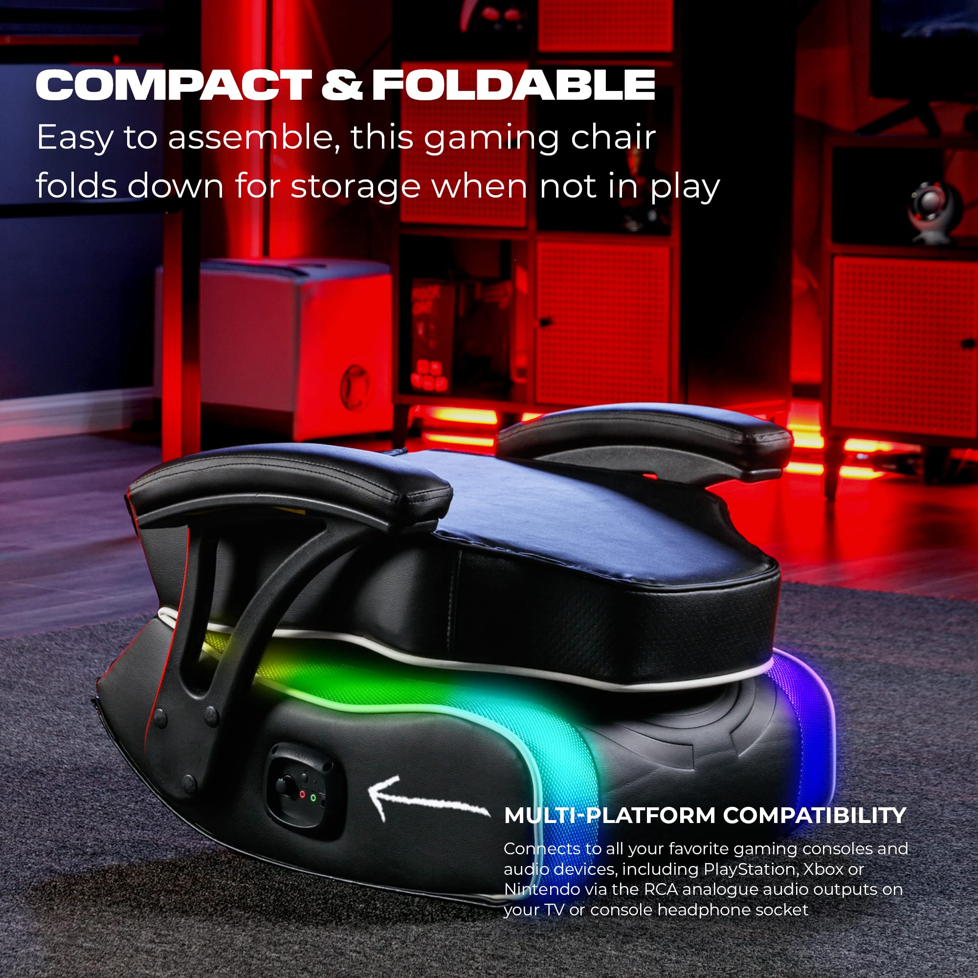 X Rocker Emerald RGB LED Floor Gaming Chair, Headrest Mounted Speakers, 2.0 Wired Audio System, 5110701, 30.3