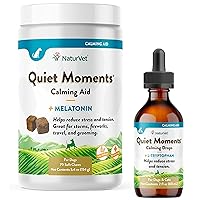 NaturVet Quiet Moments Calming Aid Dog Supplement – Helps Promote Relaxation, Reduce Stress, Storm Anxiety, Motion Sickness for Dogs -70 Soft Chew - Calming Drops - 2 Oz