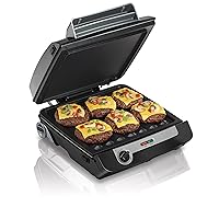 Hamilton Beach 4-in-1 Indoor Grill & Electric Griddle Combo with Bacon Cooker, Opens Flat to Double Cooking Surface, Removable Nonstick Plates, Black & Silver (25601)