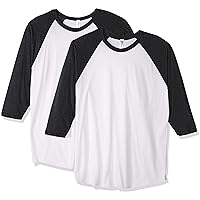 Men's Poly-Cotton USA Made 3/4-Sleeve Raglan T-Shirt (2 Pack) Crewneck (2 Packs)