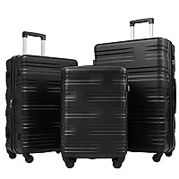 3 Piece Luggage Sets With TSA Lock, Hard Shell Lightweight Suitcase Set With 4 Silent 360-degree Spinner Wheels For Men Women (20''/24''/28'') Black As shown