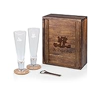 PICNIC TIME Disney Mickey Mouse & Minnie Mouse Drinking Glasses Gift Set, Mickey Mouse and Minnie Gifts, (Acacia Wood) 12 x 10 x 5.3