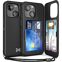 TORU CX Slim for iPhone 15 Case Wallet | Protective Shockproof Heavy Duty Cover with Hidden Card Holder & Card Slot | Mirror & Wrist Strap Included - Black
