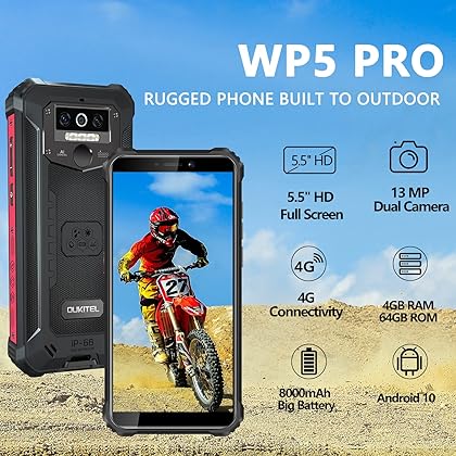 Rugged Cell Phone (2022), OUKITEL WP5 Pro 5.5''HD+ Screen, 8000mAh Battery Rugged Smartphone Unlocked, 4GB+ 64GB Android, Black