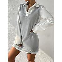 Sweater Dress for Women Split Hem Tank Sweater Dress Without Shirt Sweater Dress for Women (Color : Light Grey, Size : Large)