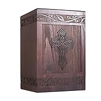 Cremation Urns for Human Ashes Adult Male Female, Wooden Carved Cross Urns Box and Casket for Ashes Men Women Child, Pets Cat Dog Urn, Burial Funeral Memorial Urns for Ashes, Holds 222 Cubic Inch