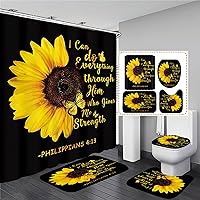 AZHM 4PCS Sunflower Shower Curtain Set Quotes Flower Bathroom Decor Sets with Rugs Bathroom Accessories Set Bathroom Curtain Shower Set with 12 Hooks 71x71 inch
