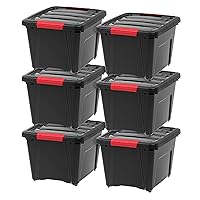 IRIS USA 19 Quart Stackable Plastic Storage Bins with Lids and Latching Buckles, 6 Pack - Black, Containers with Lids and Latches, Durable Nestable Closet, Garage, Totes, Tubs Boxes Organizing