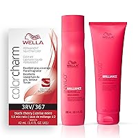 Wella Professionals Invigo Brilliance Color Protection Shampoo & Conditioner, For Fine Hair + Wella ColorCharm Permanent Liquid Hair Color for Gray Coverage, 3RV Black Cherry