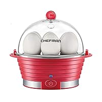 Chefman Electric Egg Cooker Boiler Rapid Poacher, Food & Vegetable Steamer, Quickly Makes Up to 6, Hard, Medium or Soft Boiled, Poaching/Omelet Tray Included, Ready Signal, BPA-Free, Red