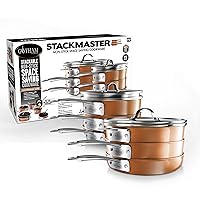 Gotham Steel Stackmaster Pots & Pans Set | Space Saving 15 Piece Stackable Nonstick Cookware Set, Includes Frying Pans, Skillets, Saucepans Stock Pots + 5 Utensils | Induction, Oven & Dishwasher Safe
