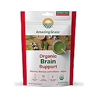 Brain Booster Smoothie Mix: Greens Powder with Lions Mane, Matcha, Bacopa & Plant Based Caffeine, Smoothie Booster, Nootropics Support, 30 Servings