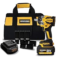 EWORK Cordless Impact Wrench 21V Brushless Compact 1/2 Impact Gun Max 520 Ft-lbs Power Impact Wrenches with 4.0Ah Li-ion Battery, Fast Charger, 5 Sockets, Tool Bag (RB-809)