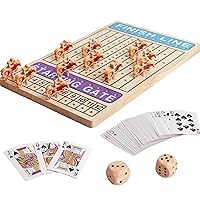 Horse Racing Board Game Wooden Challenge Toy Poker with 11 Durable Horses Dice & Cards for Kids Family Game Brain Teaser Gamble Game Chess