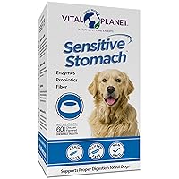 Vital Planet - Sensitive Stomach for Dogs with Enzymes, Probiotics and Fiber, Natural Digestive Support for Upset Stomach with Fennel, and Peppermint, 60 Chicken Flavored Chewable Tablets
