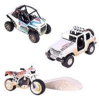 Sunny Days Entertainment Maxx Action Mini Off-Road Lights & Sounds Vehicles – 3 Pack with Motorcycle with Dirt Mound, ATV and Sports Vehicle