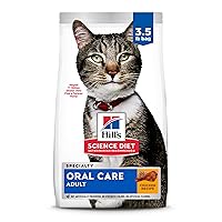 Hill's Science Diet Oral Care, Adult 1-6, Plaque & Tartar Buildup Support, Dry Cat Food, Chicken Recipe, 3.5 lb Bag