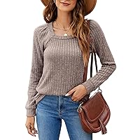 SimpleFun Women's Fall Sweaters Lightweight Square Neck Pullover Casual Long Sleeve Tunic Tops
