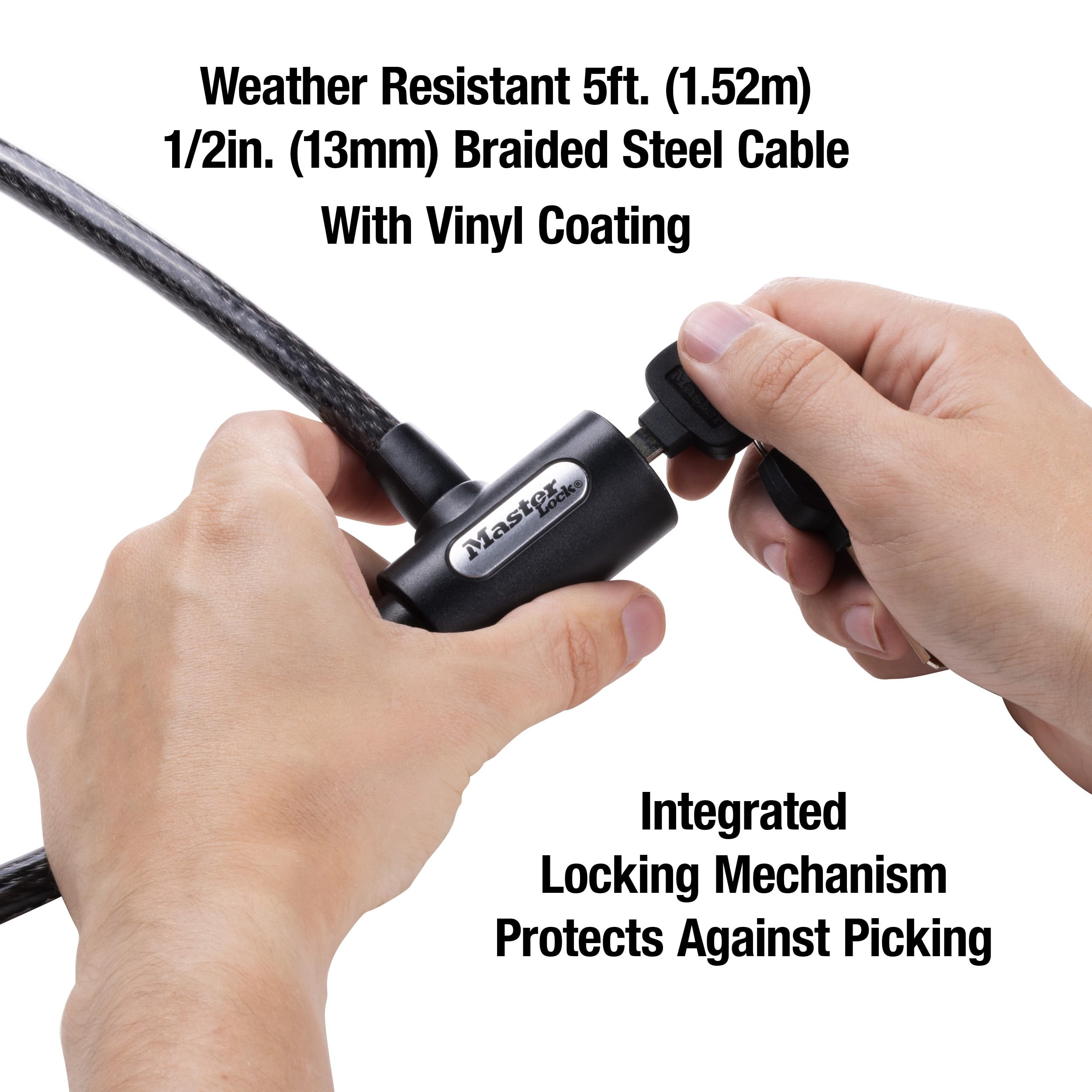Master Lock 8364DCC Cable Bike Lock with Key, 5 ft. Long, Black
