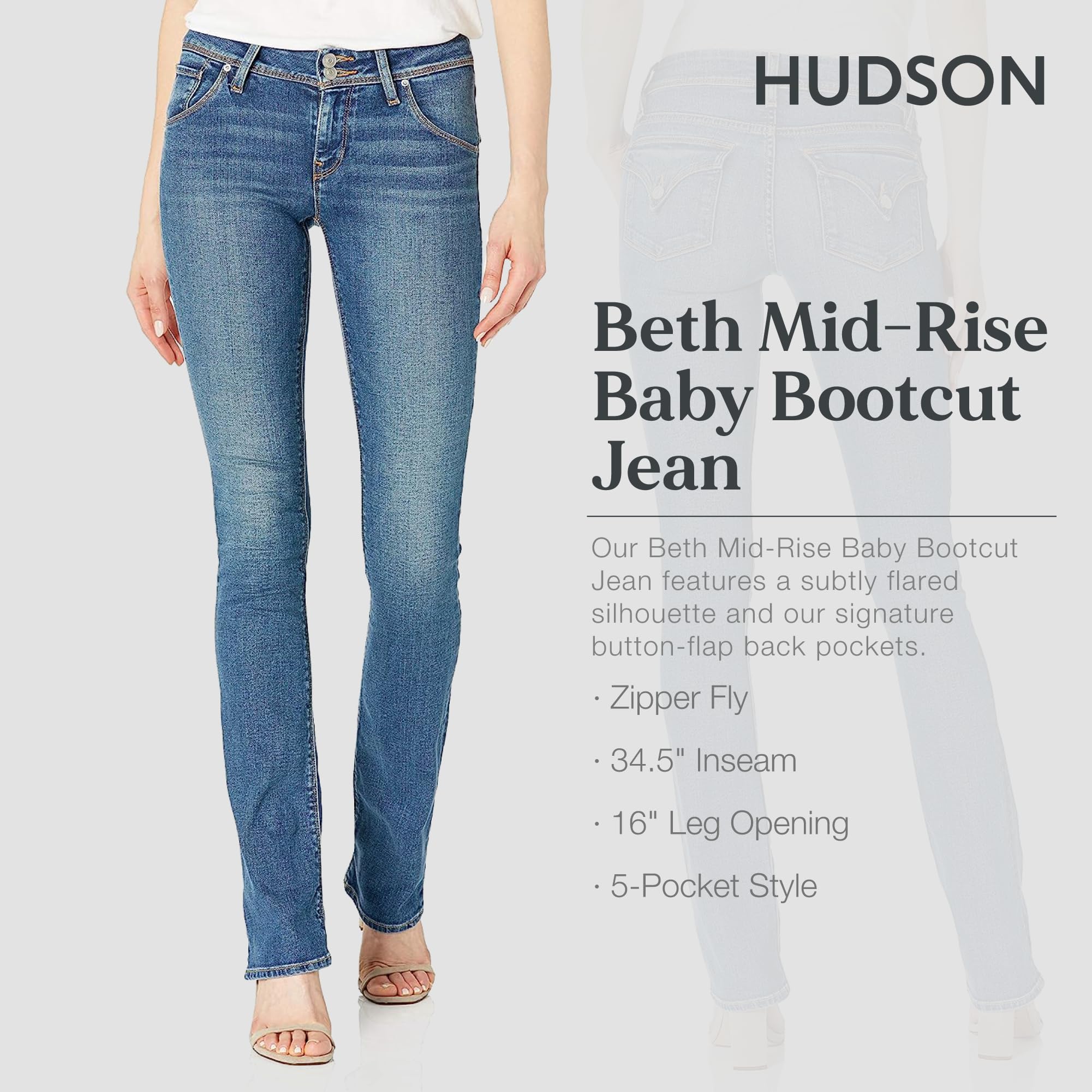 HUDSON Women's Beth Baby Bootcut Jean with Back Flap Pockets