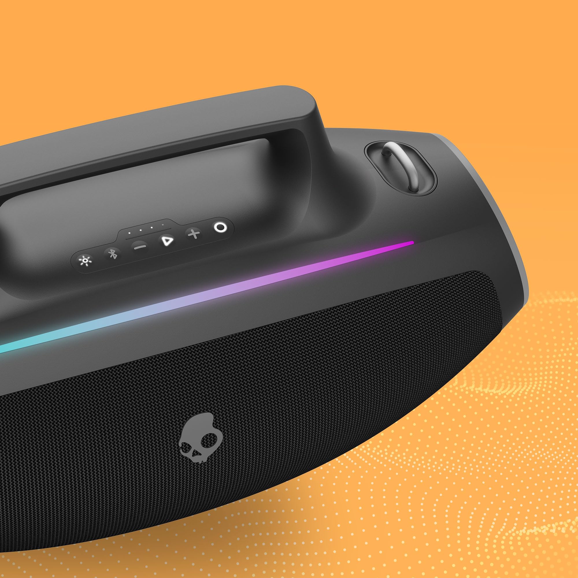 Skullcandy Barrel Bluetooth Boombox Speaker – Water-Resistant Wireless Portable Speaker, with LED Lightshow Mode, 12 Hour Battery, Multi-Link, & USB-C & USB-A Output Charging