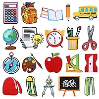 20 Pcs Back to School Iron on Patches Pencil Bus Apple School DIY Embroidered Applique Colorful Assorted Repair Sew Applique for Teacher Students Clothing Jacket Jeans Backpack Hat