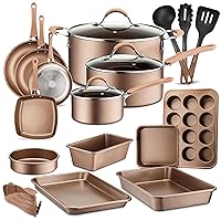 NutriChef 20-Piece Nonstick Kitchen Cookware Set - PFOA/PFOS-Free Heat Resistant Lacquer Kitchen Ware Pots Baking Pan Set w/ Saucepan, Frying Pans, Cooking Pots, Oven Pot, Lids, Utensil - NCCW20S