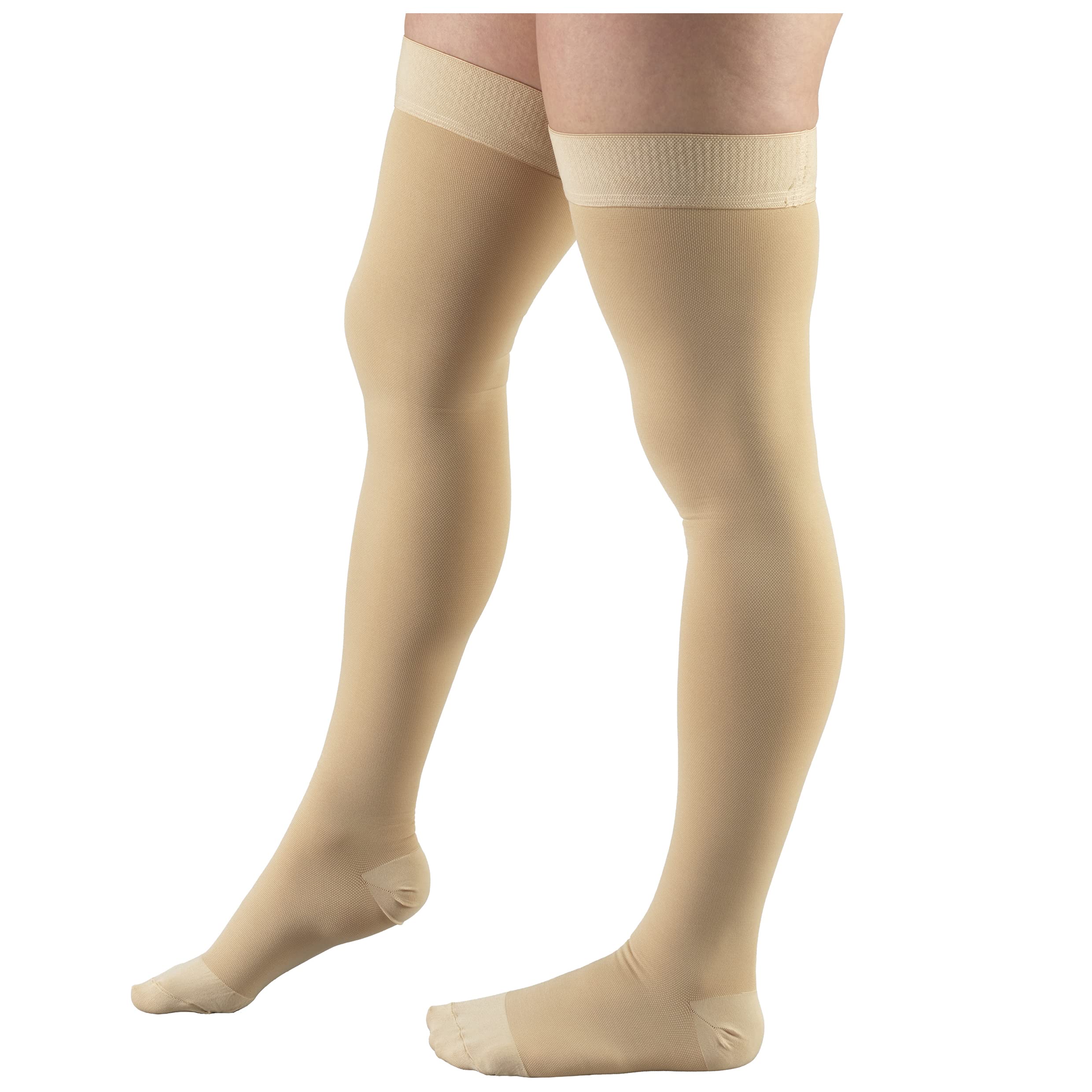 Truform 15-20 mmHg Compression Stockings for Men and Women, Thigh High Length, Dot Top, Closed Toe