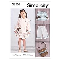 Simplicity Children's Purse, Jacket, Skirt, and Cropped Pants Sewing Pattern Kit, Code S9504, Sizes 3-4-5-6-7-8, Multicolor