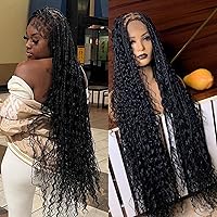 Swiss Lace Front Knotless Braided Wigs for Black Women with Baby Hair | Pre Looped, Yaki Goddess Braiding Hair Extensions | Synthetic Fiber Crochet Hair | Hot Water Setting (Black HD Lace)
