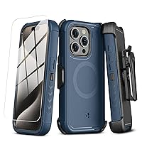 MYBAT PRO Maverick Series iPhone 15 Pro Max Case with Belt Clip Holster,with Screen Protector,Anti-Drop,Shockproof,with 360°Rotating Kickstand,Heavy Duty Protection Blue