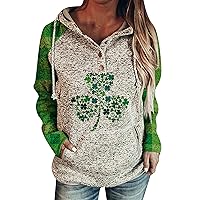 YMING Women's St. Patrick's Day Clover Printed Hoodies Irish Shamrock Sweatshirt Long Sleeve Slouchy Pullover Tops