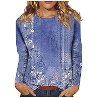 Shirts for Women, Women's Fashion Casual Long Sleeve Print Round Neck Pullover Top Blouse