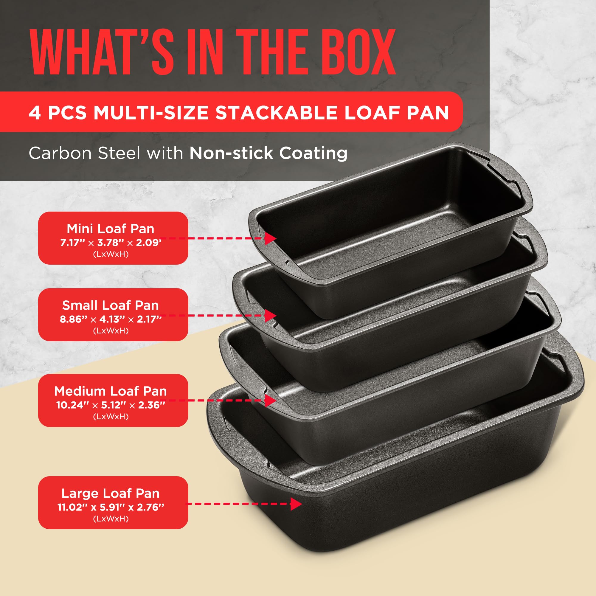 Bakken- Swiss Loaf Pan Set 4-Piece - Deluxe Nonstick Carbon Steel Bakeware for Perfect Bread and Cakes – Dishwasher Safe, Premium Pans for Home Baking