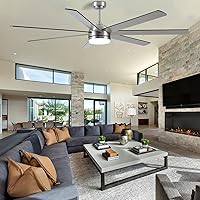 YUHAO 72 Inch Brushed Nickel Ceiling Fan with Light and Remote Control.6-Speed Reversible DC Motor, dimmable Tri-Color Temperature LED.Nickel Ceiling Fan for Indoor
