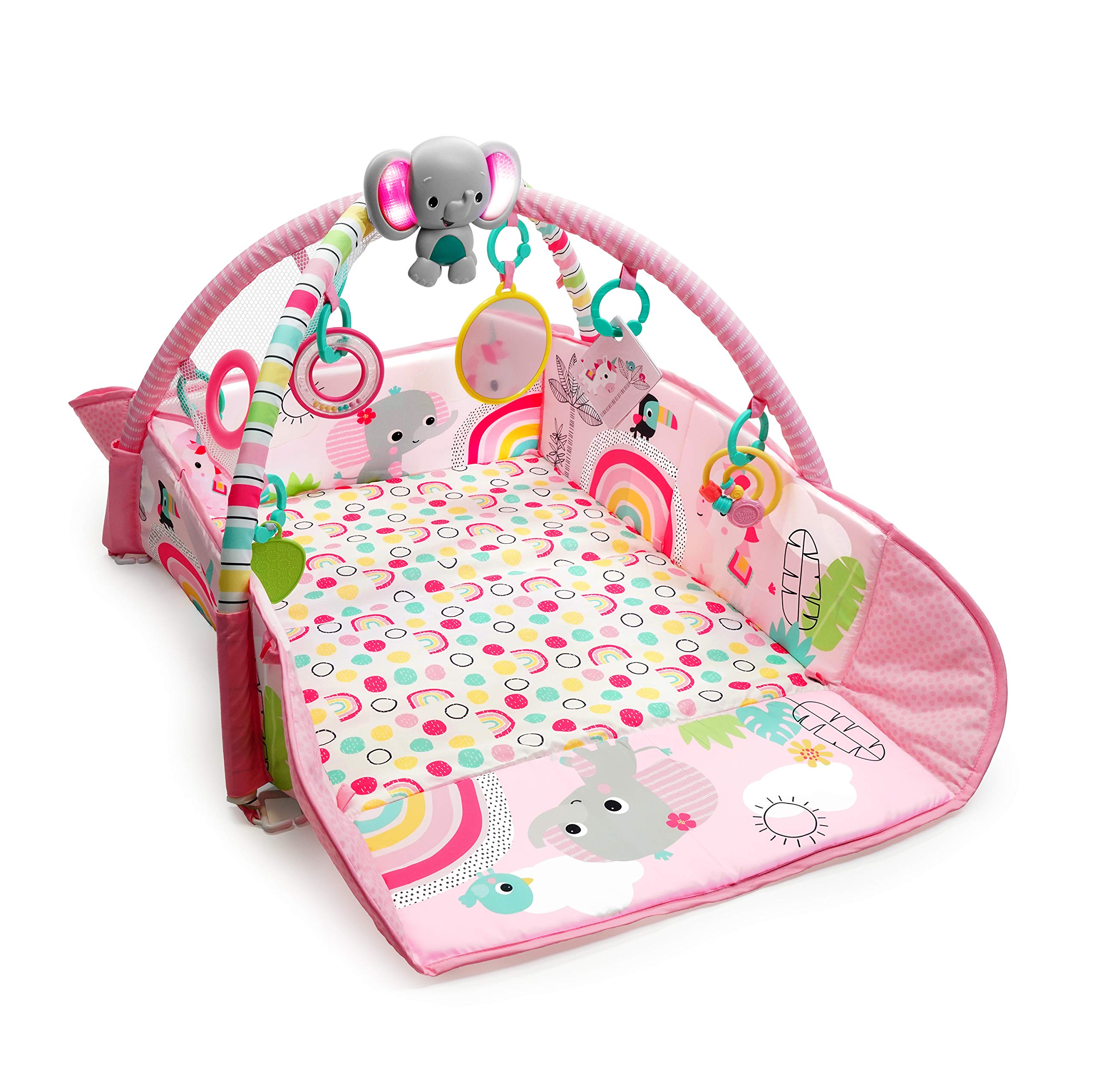 Bright Starts 5-in-1 Your Way Ball Play Baby Activity Play Gym & Ball Pit, includes 7 toys, Newborn to Toddler - Rainbow Tropics (Pink)